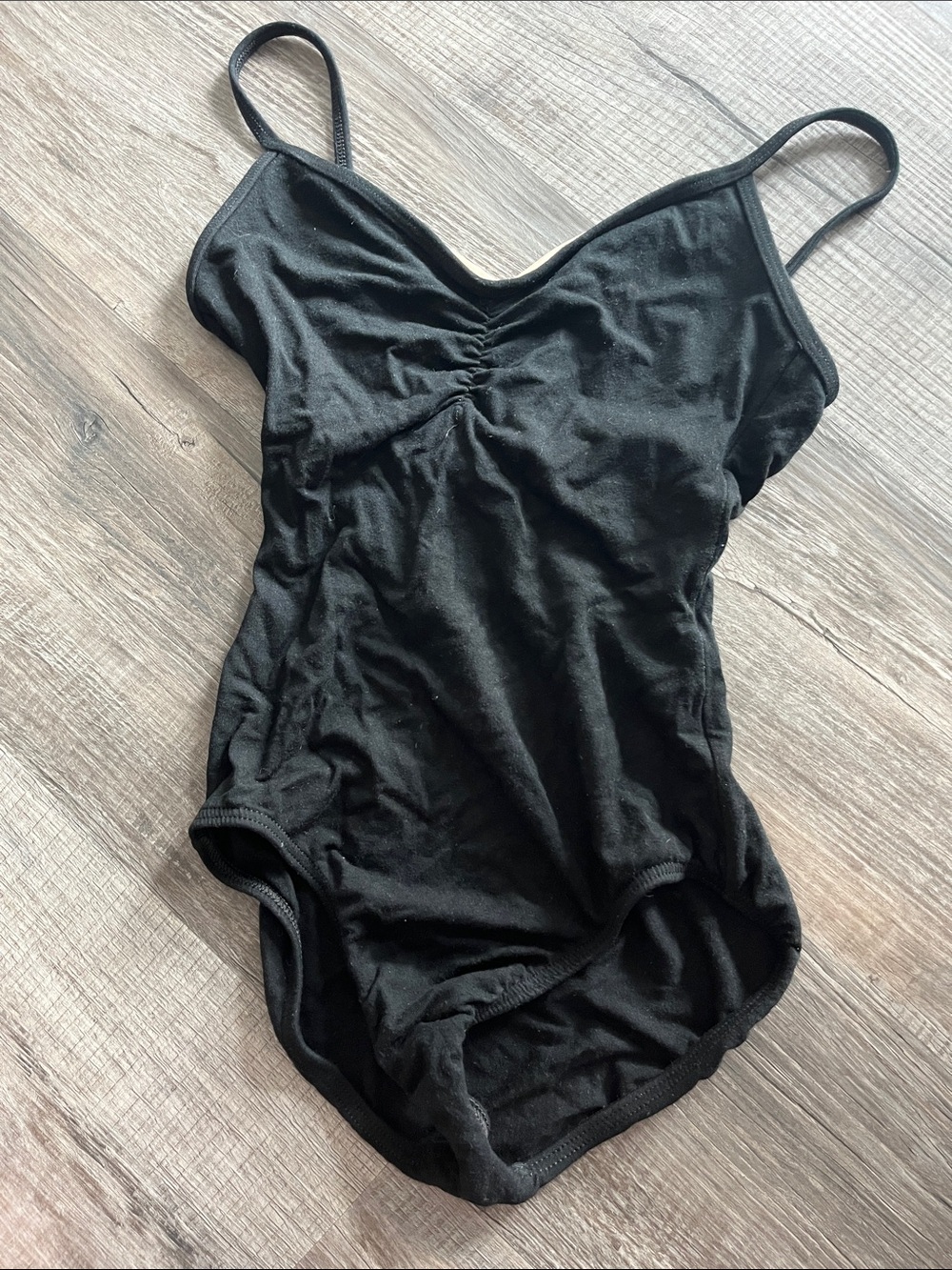 Motionwear Black Spaghetti Strap Ruched Bodysuit
